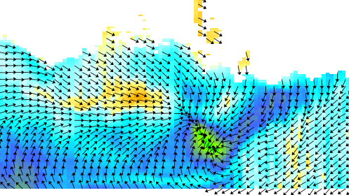 Crop of DLPROF-WIND image showing wind direction and speed