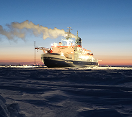 The icebreaker R/V Polarstern sits in the ice floe during the MOSAiC expedition.